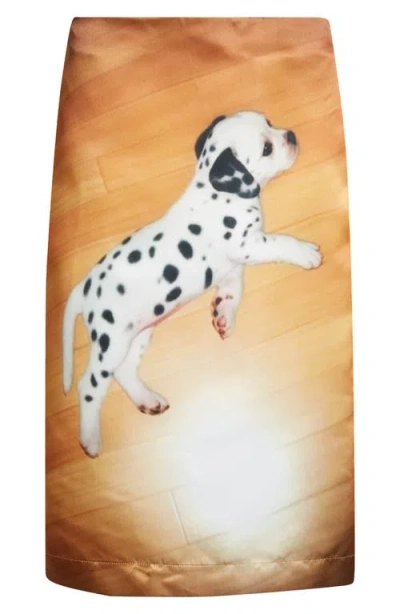 Ashley Williams Dalmatian Print Satin Midi Skirt In Beige Multi