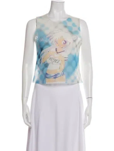 Pre-owned Ashley Williams Graphic Print Crew Neck Top In White