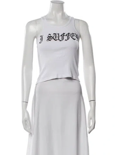 Pre-owned Ashley Williams Graphic Print Crew Neck Top In White