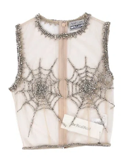 Pre-owned Ashley Williams Graphic Print Crew Neck Top In White