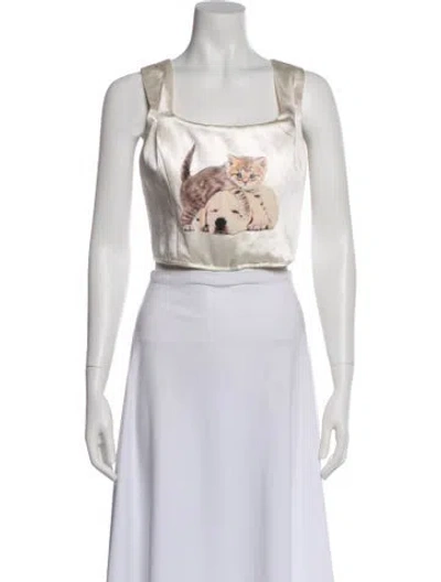 Pre-owned Ashley Williams Graphic Print Square Neckline Crop Top In Multi