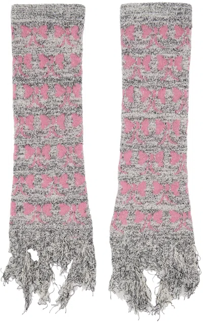 Ashley Williams Gray & Pink Bow Reaper Arm Warmers In Melange & Pink