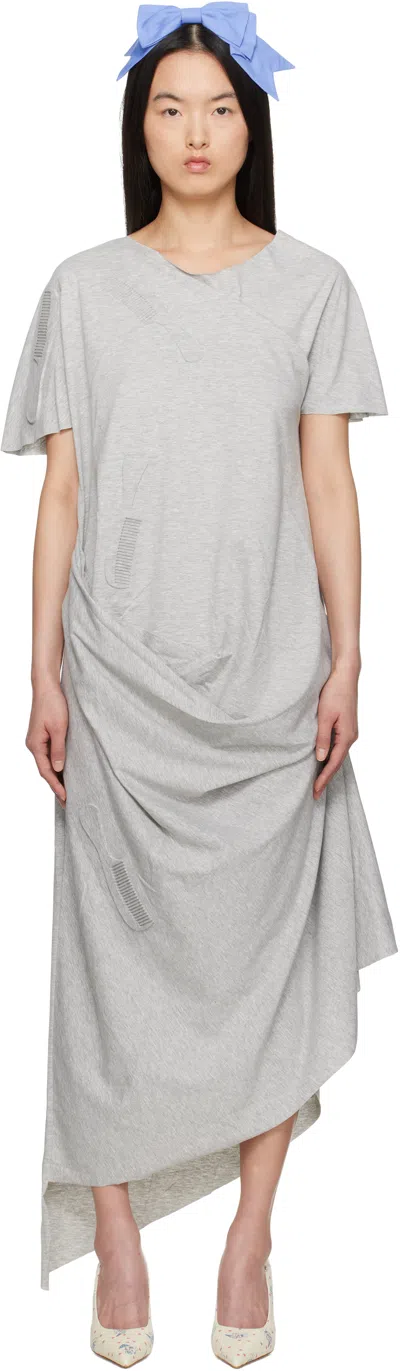 Ashley Williams Gray Comb Embossed Draped Midi Dress In Grey