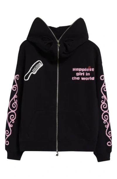 Ashley Williams Happy Manga Butterfly Graphic Hoodie In Black
