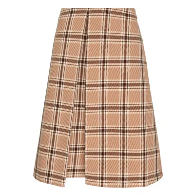 Ashley Williams Check-pattern Kick-pleat Skirt In Brown