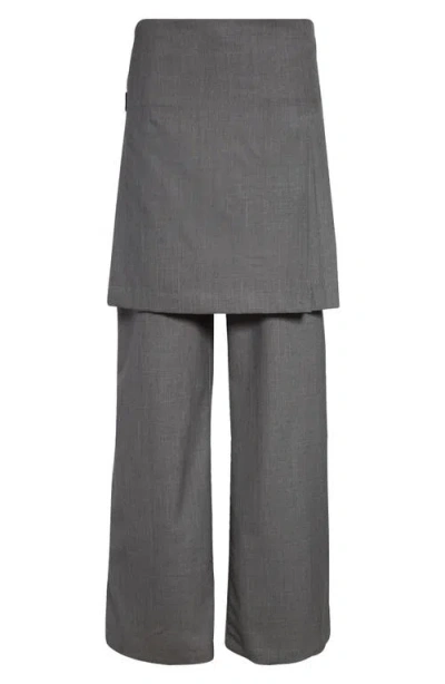 Ashley Williams Kilt Wide Leg Virgin Wool Skirt Pants In Grey