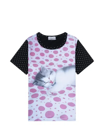 Ashley Williams Kitten-print Polka-dot T-shirt In White