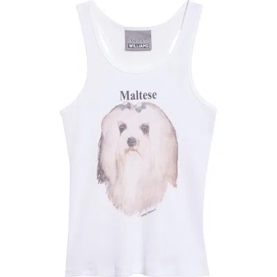 Ashley Williams Maltese Rib Graphic Tank In White