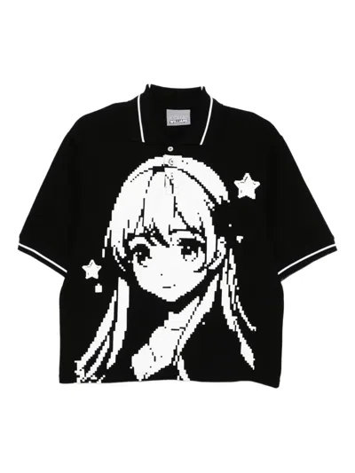 Ashley Williams Manga-print Polo Shirt In Black
