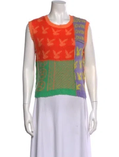 Pre-owned Ashley Williams Printed Scoop Neck Sweater In Orange