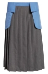 Ashley Williams Shirt Collar Pleated Virgin Wool Skirt In Blue/black