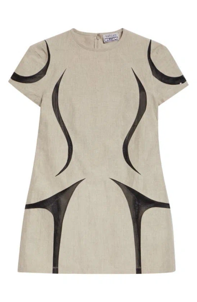 Ashley Williams Space Mesh Panel Linen Minidress In Beige Artists Linen