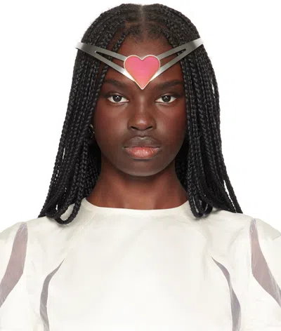 Ashley Williams Ssense Exclusive Silver Heart Headband In Metallic