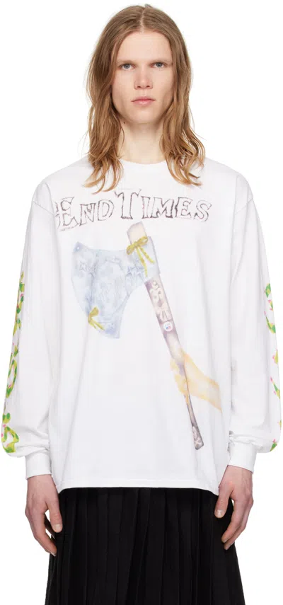 Ashley Williams White 'end Times' Long Sleeve T-shirt In Axe