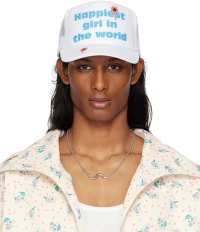 Ashley Williams White Happy Trucker Cap In Blue