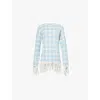 Ashley Williams Womens Blue Floral-pattern Frayed-hem Cotton-blend Jumper In Blue