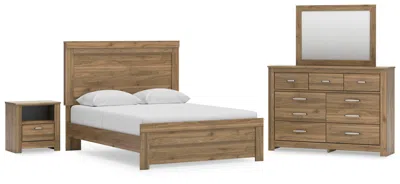 Ashley Zanbrook Queen Panel Bed With Mirrored Dresser And Nightstand In Brown