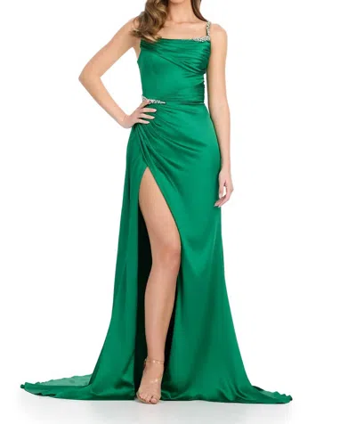 Ashleylauren Asymmetrical Draping Prom Dress In Green
