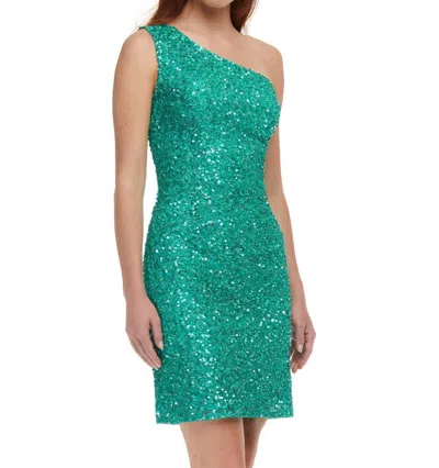 Ashleylauren Beaded Asymetrical Lace-up Back Cocktail Dress In Jade In Green