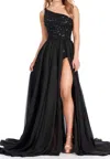 Ashleylauren Beaded Bodysuit Prom Dress In Black In Black