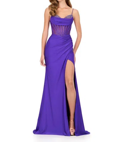Ashleylauren Beaded Bustier Fitted Gown In Purple