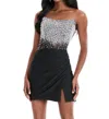 Ashleylauren Beaded Mesh Mini Dress In Black In Black