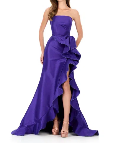 Ashleylauren Clean Strapless Voluminous Ruffle Prom Gown In Purple In Blue