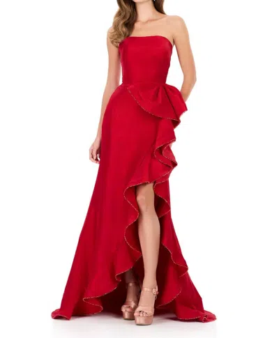 Ashleylauren Clean Strapless Voluminous Ruffle Prom Gown In Red