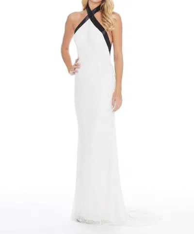 Ashleylauren Criss-cross Elegant Dress In Ivory/black In White