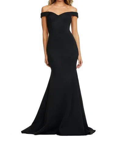 Ashleylauren Criss-cross Back Off The Shoulder Gown In Black