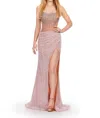 Ashleylauren Crystal Beadwork Strapless Gown In Nude