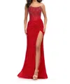 Ashleylauren Crystal Beadwork Strapless Gown In Red