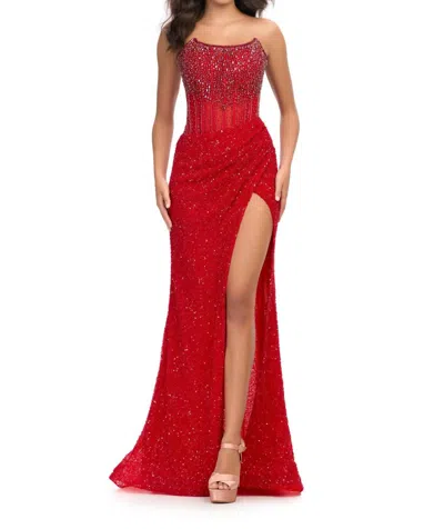 Ashleylauren Crystal Beadwork Strapless Gown In Red