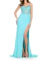 Ashleylauren Crystal Bodice Corset Prom Dress In Aqua In Blue