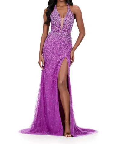 Ashleylauren Dazzling Beaded Lace Gown In Violet In Purple
