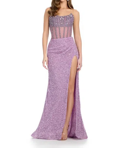 Ashleylauren Dazzling Fully Hand Beaded Gown In Lilac