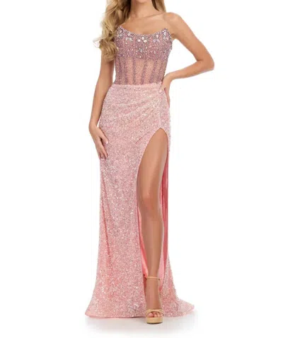 Ashleylauren Dazzling Fully Hand Beaded Gown In Pink