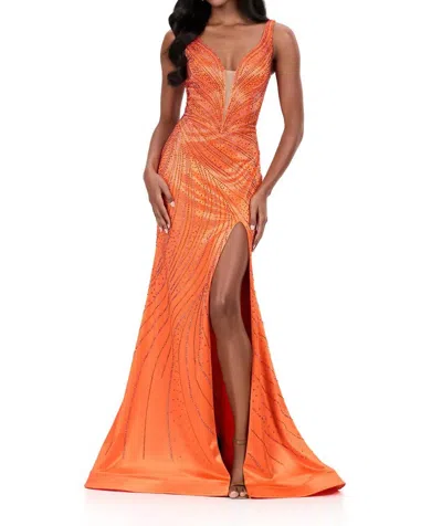 Ashleylauren Dazzling Plunging V-neckline Gown In Orange