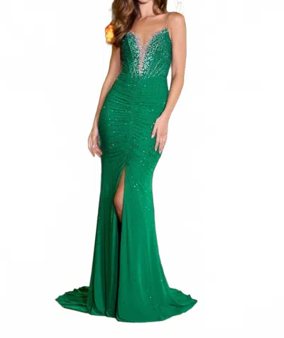 Ashleylauren Deep V-neckline Prom Dress In Green