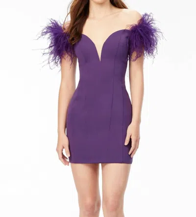 Ashleylauren Feather Scuba Cocktail Dress In Orchid In Purple