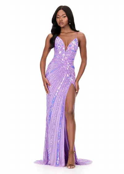 Ashleylauren Fitted Beaded Gown In Orchid In Pink
