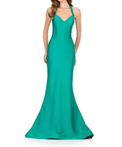 Ashleylauren Fitted Halter Prom Dress In Emerald In Green