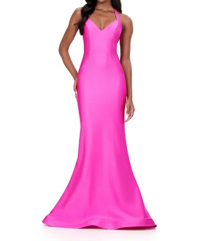 Ashleylauren Fitted Halter Prom Dress In Fuchsia In Pink