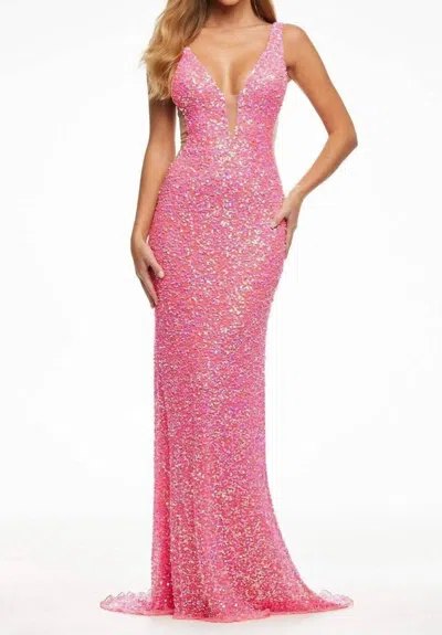 Ashleylauren Fitted Sequin Evening Dress In Hot Pink
