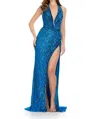 Ashleylauren Fully Beaded Halter Prom Gown In Peacock In Blue