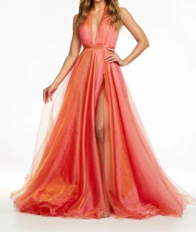 Ashleylauren Halter Ball Gown In Coral In Pink