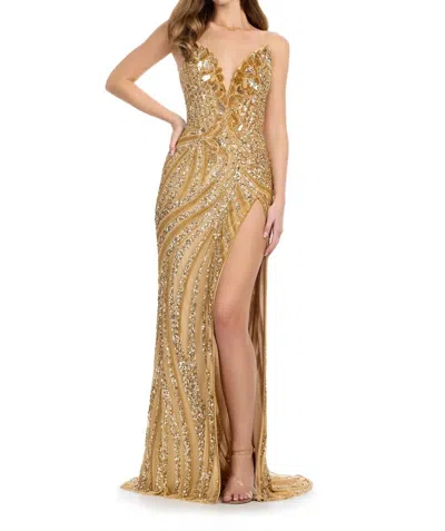 Ashleylauren Hand Beaded Strapless Gown In Gold