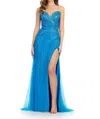 Ashleylauren Strapless Gown With Sweetheart Neckline And Press On Stones In Peacock In Blue