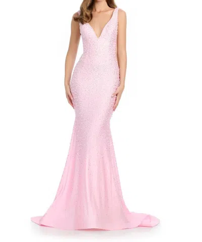 Ashleylauren Jersey V Neck Prom Gown In Pink