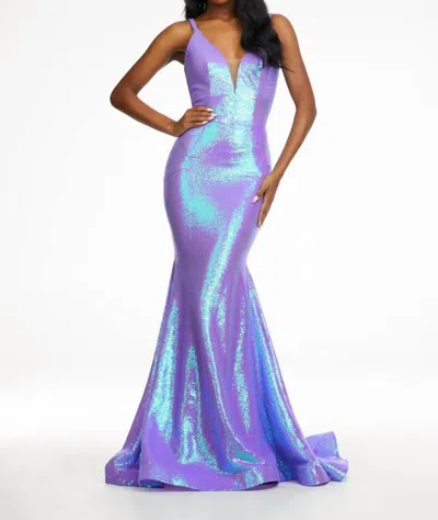 Ashleylauren Long Fitted Sequin Mermaid Prom Dress In Lilac In Purple